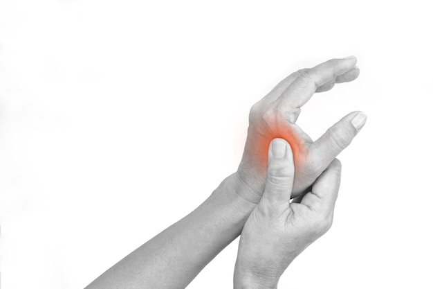 hand of a woman suffering from hand pain with clipping path healthcare and office syndrome concept