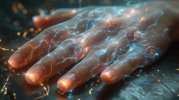 Photo the hand of a woman touching the metaverse universe conceptual picture for the next generation of technology