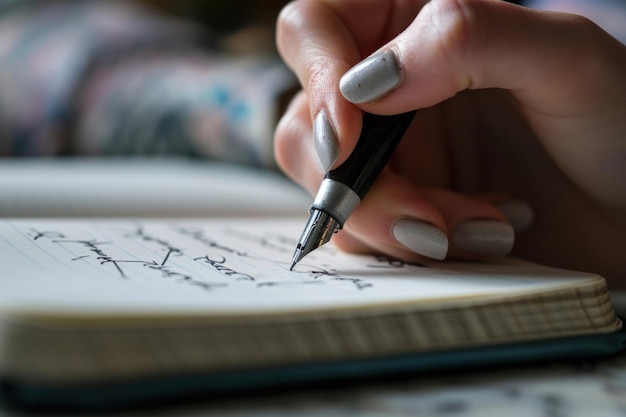 Hand of woman writing on dairy book