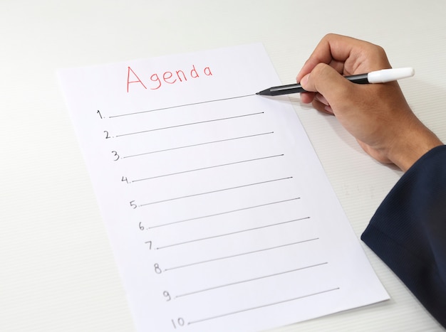 Photo hand writing business agenda list