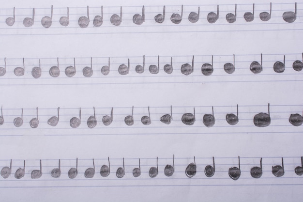 Photo hand written musical notes are on paper