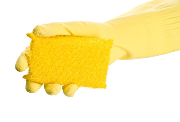 Hand in yellow glove with sponge