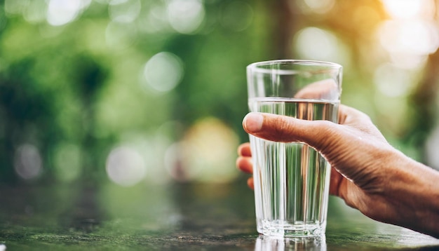 hand zachtjes rusten op een dewkissed glas water oproepen rust en mindfulness