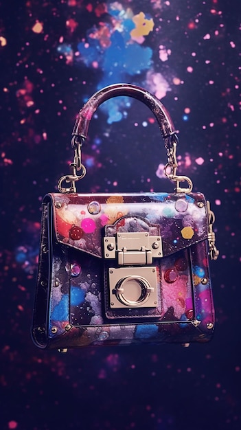 A handbag with a camera on it and the word camera on it.