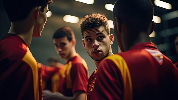 Handbalspelers plannen tijdens een wedstrijd