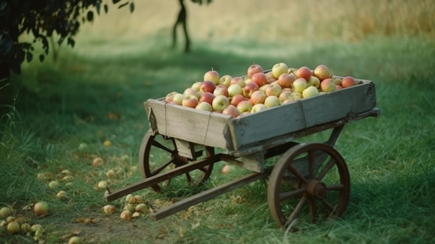 A handcart full af apples in garden Illustration AI GenerativexA