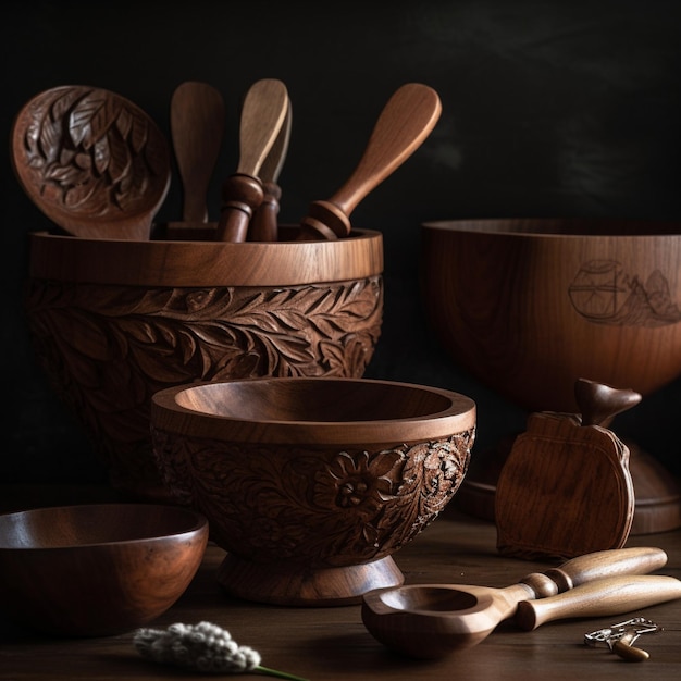 Handcarved wooden objects showcase image