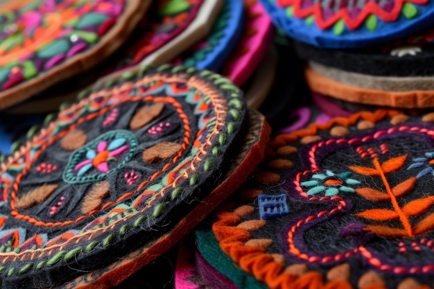 Photo handcrafted felt coasters with intricate patterns stacked