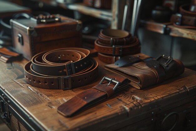 Handcrafted leather belts and accessories displaye