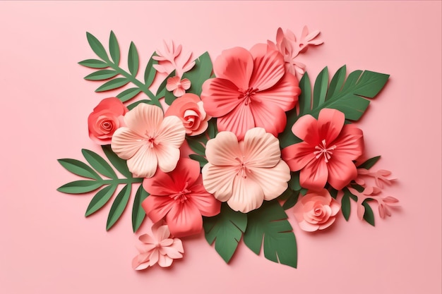 Photo handcrafted paper flower in pastel coral explore your love for handwork in our florist salon advert