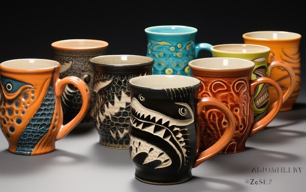 Photo handcrafted pottery mugs sip with style