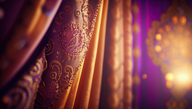 Handcrafted royal and oriental curtain props for event decoration generative ai