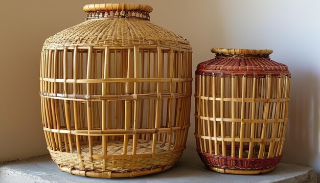 Photo handcrafted traditional bamboo weave artistic design