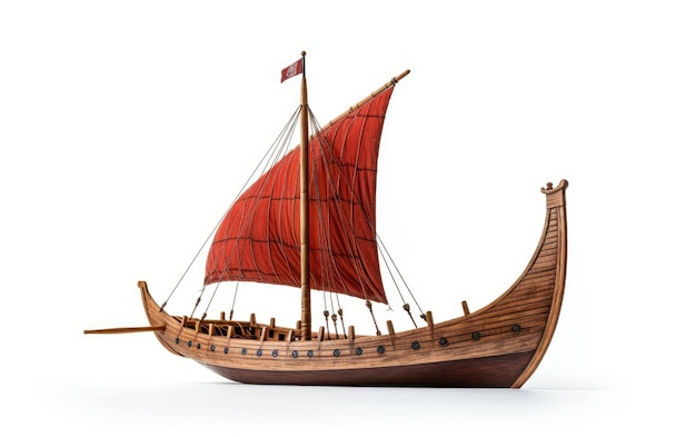 Handcrafted Viking Sailboat on White Background