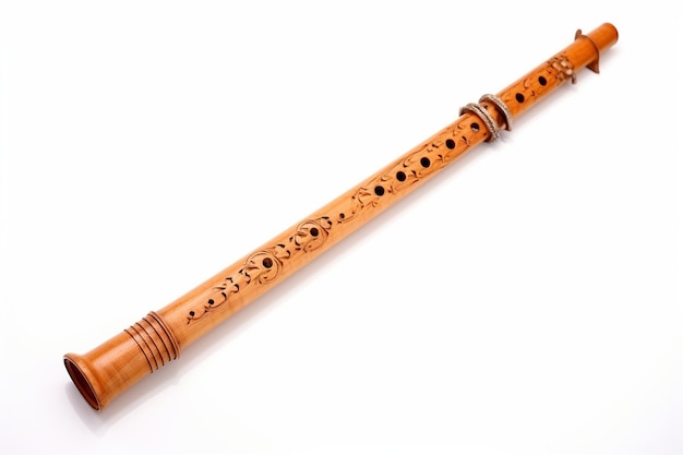 Photo handcrafted wooden flute isolated on white background generative ai