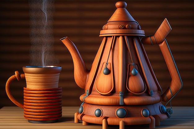 Handcrafted wooden geyser with cone filter and vintage kettle