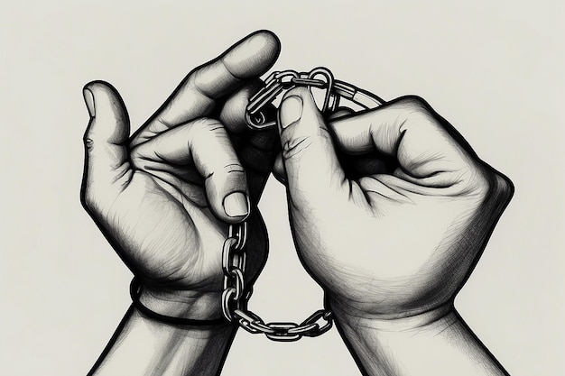 Photo handcuffed hands black white drawing