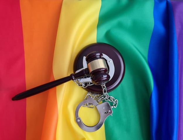 Handcuffs and flag of the LGBT community and problem of rights of sexual minorities in country