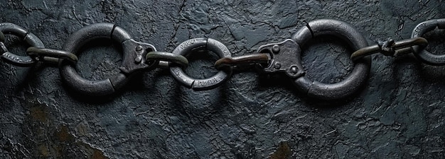 Handcuffs of a police inspector on a flat black table background