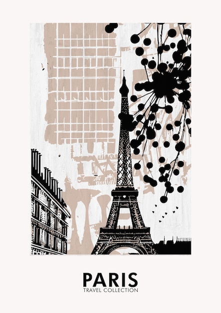 Handdrawn Abstract Black Ink Paris Vintage Travel Poster Printable Home Decor