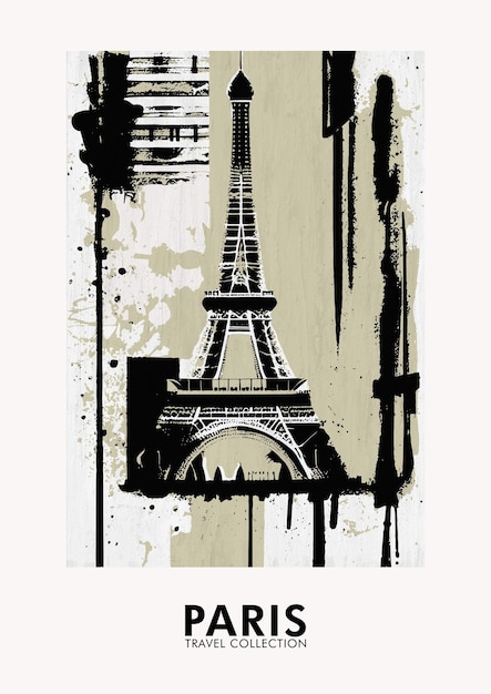 Handdrawn Abstract Black Ink Paris Vintage Travel Poster Printable Home Decor