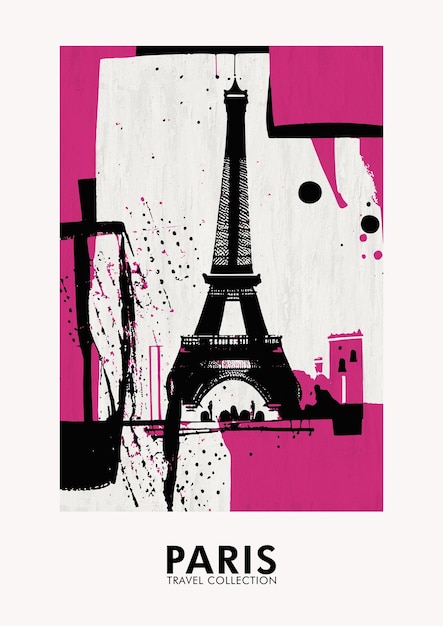 Handdrawn Abstract Black Ink Paris Vintage Travel Poster Printable Home Decor