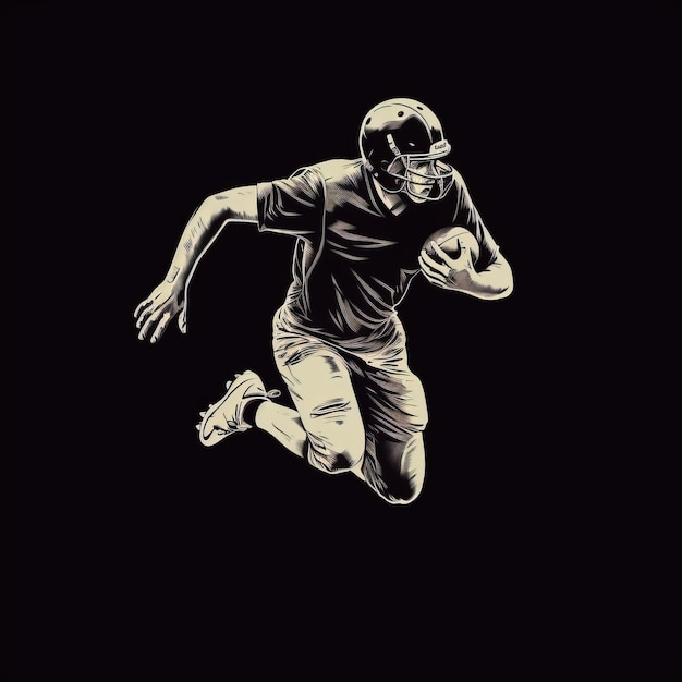 Handdrawn American Football Player Graphic On Black Background