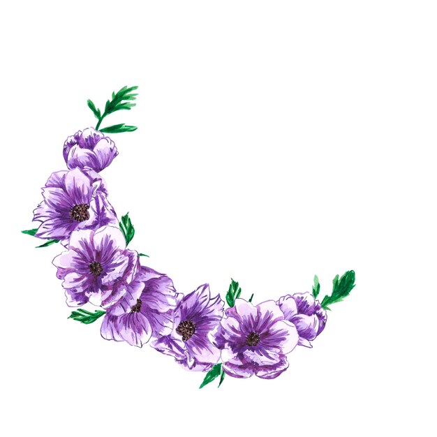 手描きのアネモネの花輪白い背景に水彩風の花スクラップブックのデザイン要素タイポグラフィポスターウェディングカードラベルバナーデザインセット