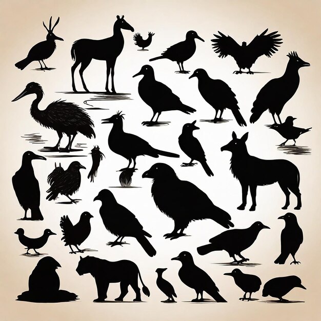 Photo handdrawn animals silhouette set