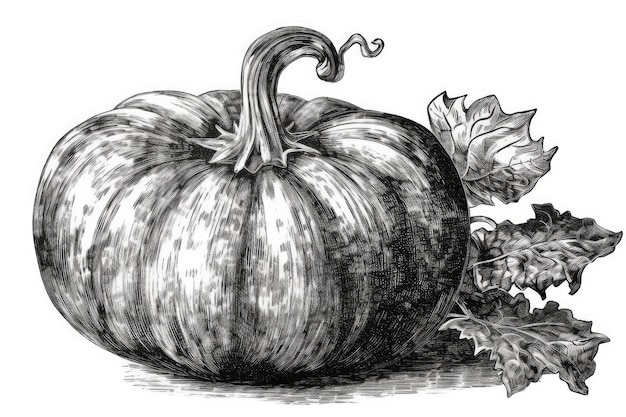 Handdrawn black and white pumpkin Generative AI