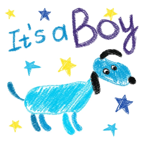 Handdrawn blue dog on white background Isolated images for boy Pencil technique For kids card