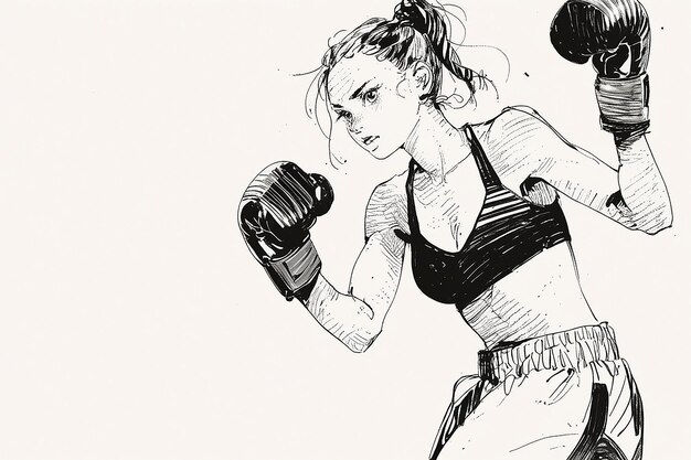 Photo handdrawn boxing athlete ink on paper sketch