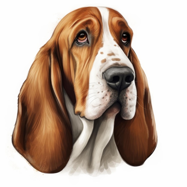 Handdrawn Brown Basset Hound With White Background