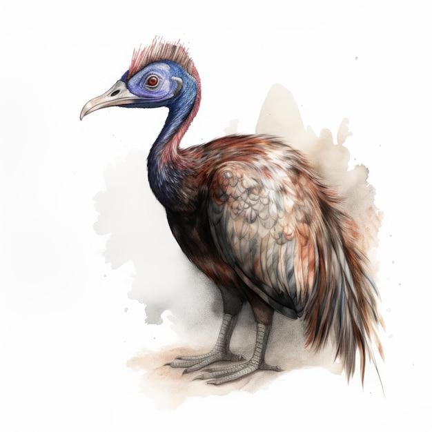 Handdrawn Brown Cassowary With Fur On White Background