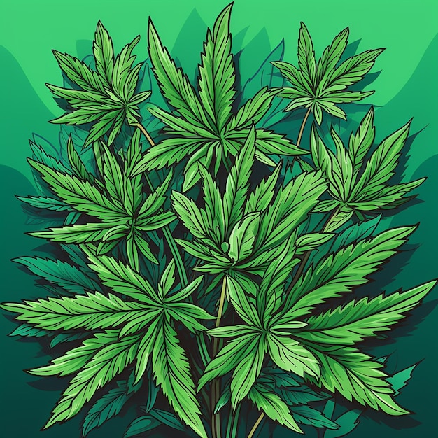 Foto le foglie di cannabis disegnate a mano incantano le illustrazioni dei cartoni animati