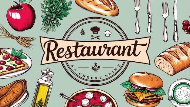 handdrawn fast food elements and cutlery collection