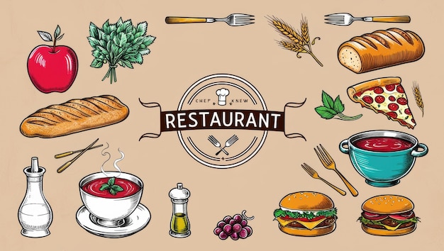 HandDrawn Fast Food Elements and Cutlery Collection