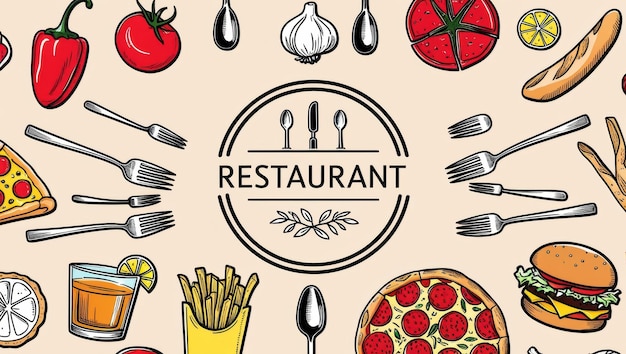 HandDrawn Fast Food Elements and Cutlery Collection