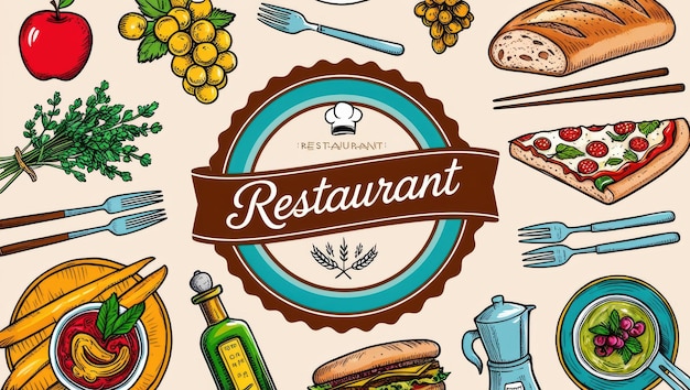 handdrawn fast food elements and cutlery collection