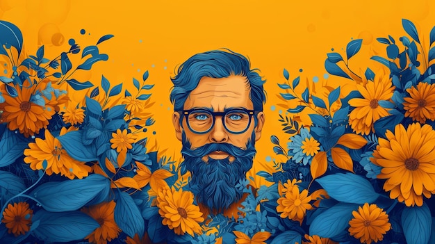 HandDrawn Fathers Day Illustration with Vibrant Flowers