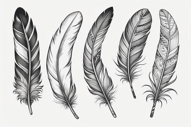 HandDrawn Feather Collection Delicate Sketches