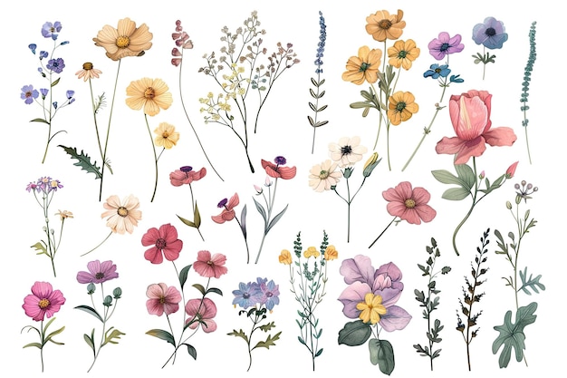 handdrawn floral graphic elements set for stylish doodle designs