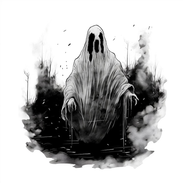 HandDrawn Ghostly Spirits Halloween Art