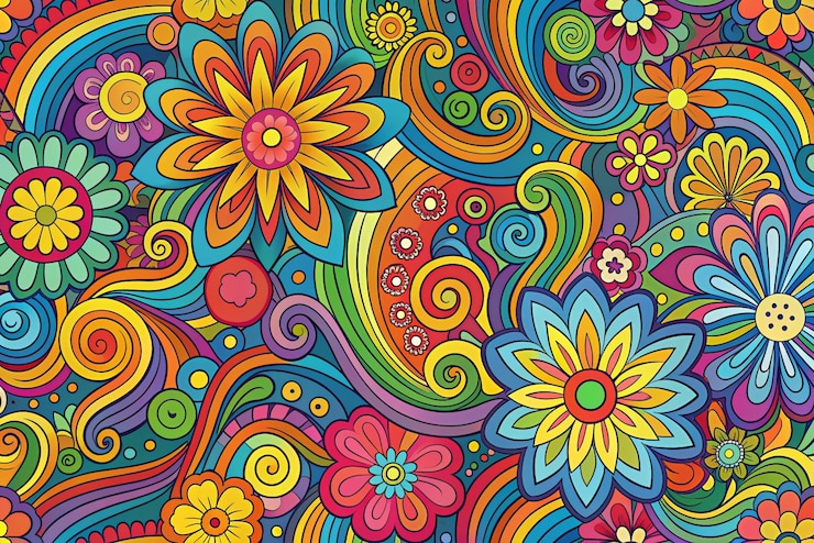 Photo handdrawn groovy psychedelic background