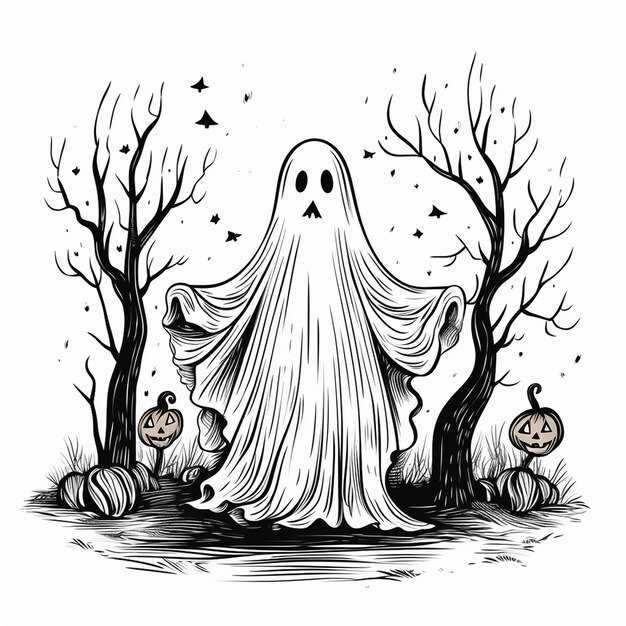 HandDrawn Halloween Ghost Characters Artistic Magic