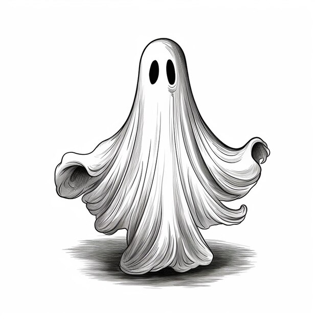 Photo handdrawn halloween ghost monochrome