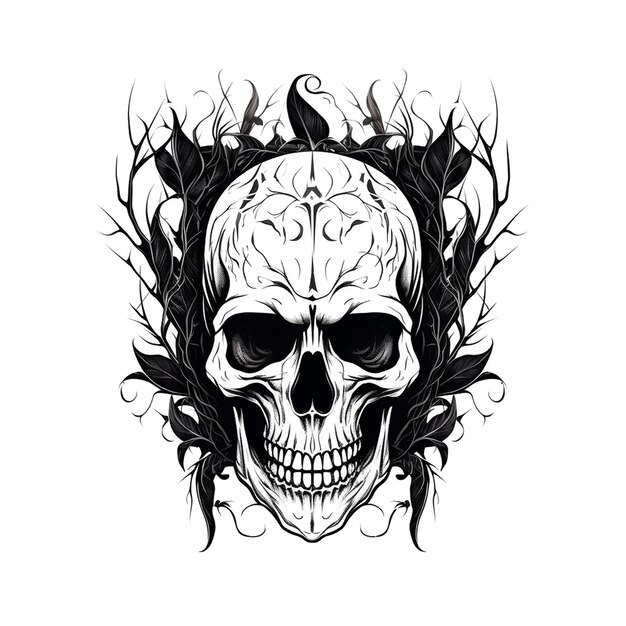 Photo handdrawn halloween skull monochrome classic