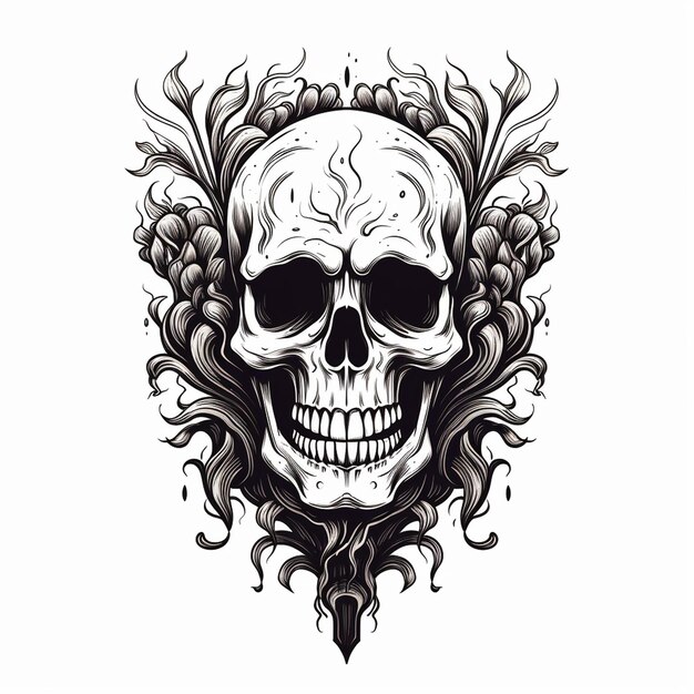 HandDrawn Halloween Skull Retro Macabre Symbol