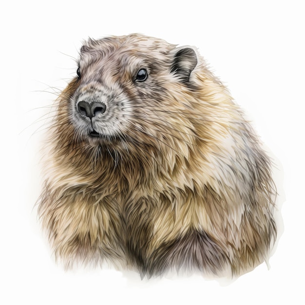 Handdrawn Hoary Marmot In Brown With White Background