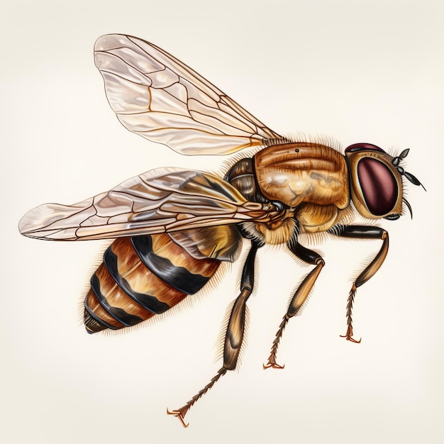 Handdrawn Hoverfly In Brown With White Background